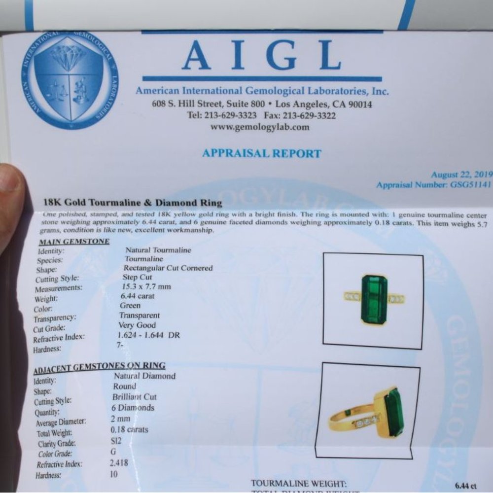 Certified Green Tourmaline 6.44ct Diamonds 18K Rng - Picture 8 of 9